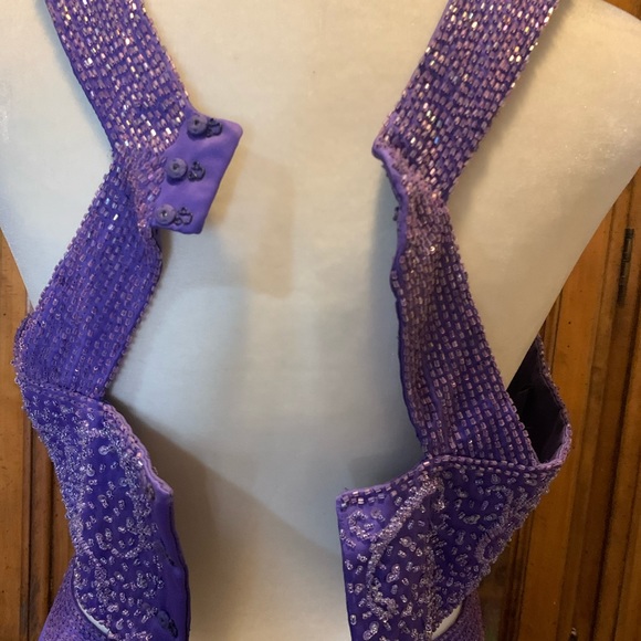 2 Piece Purple Crystal Beaded Evening Gown, Sz 8 - Picture 9 of 11